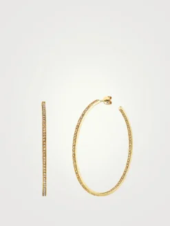 Large 14K Gold Hoop Earrings With Pavé Diamonds