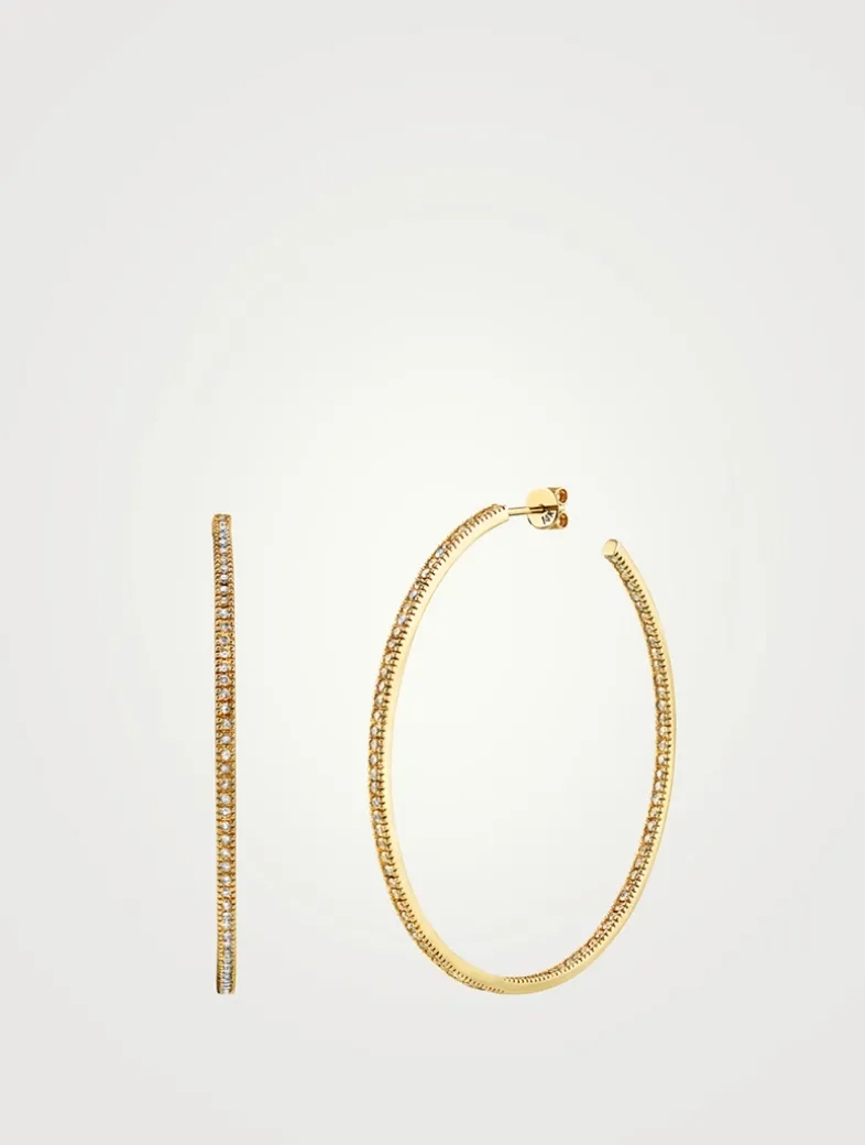 Large 14K Gold Hoop Earrings With Pavé Diamonds