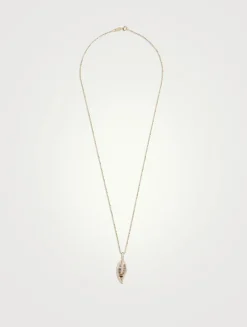 Large 18K Gold Leaf Necklace With Diamonds