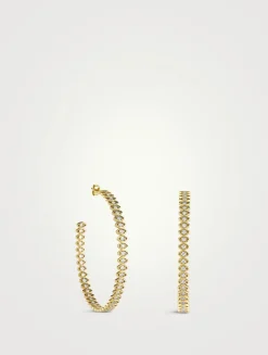 Large 14K Gold Marquise Evil Eye Hoop Earrings With Diamonds