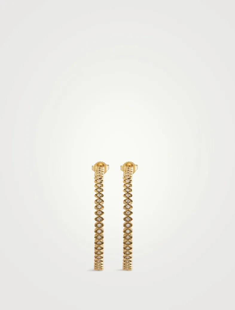 Large 14K Gold Marquise Evil Eye Hoop Earrings With Diamonds