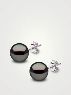 Large 18K White Gold Tahitian South Sea Pearl Stud Earrings