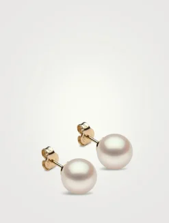 Large 18K Yellow Gold Pearl Stud Earrings