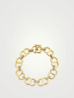 Large Link 14K Gold Bracelet With Diamonds