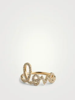 Large Love 14K Yellow Gold Ring With Diamonds