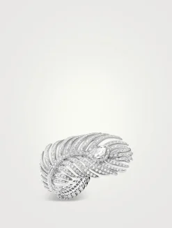 Large Plume De Paon White Gold Ring With Diamonds