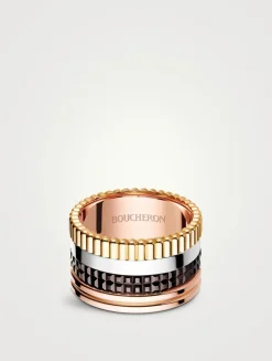 Large Quatre Classique Gold Ring With Brown PVD