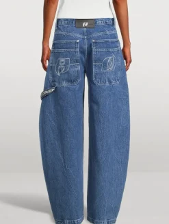 Layered Barrel-Leg Jeans
