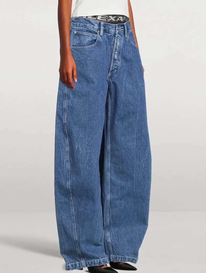 Layered Barrel-Leg Jeans