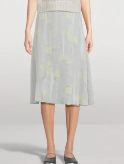 Layered Midi Skirt In Rose Print