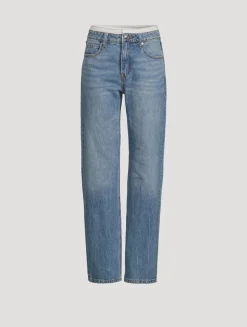 Layered Straight Jeans With Pointelle Underwear