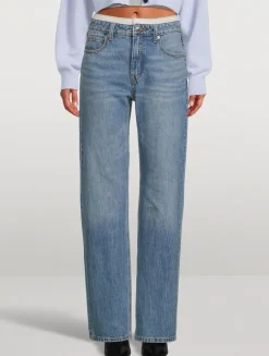 Layered Straight Jeans With Pointelle Underwear