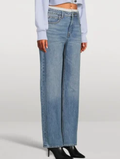 Layered Straight Jeans With Pointelle Underwear