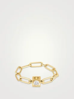 Le Cube Diamant 18K Gold Chain Ring With Diamond