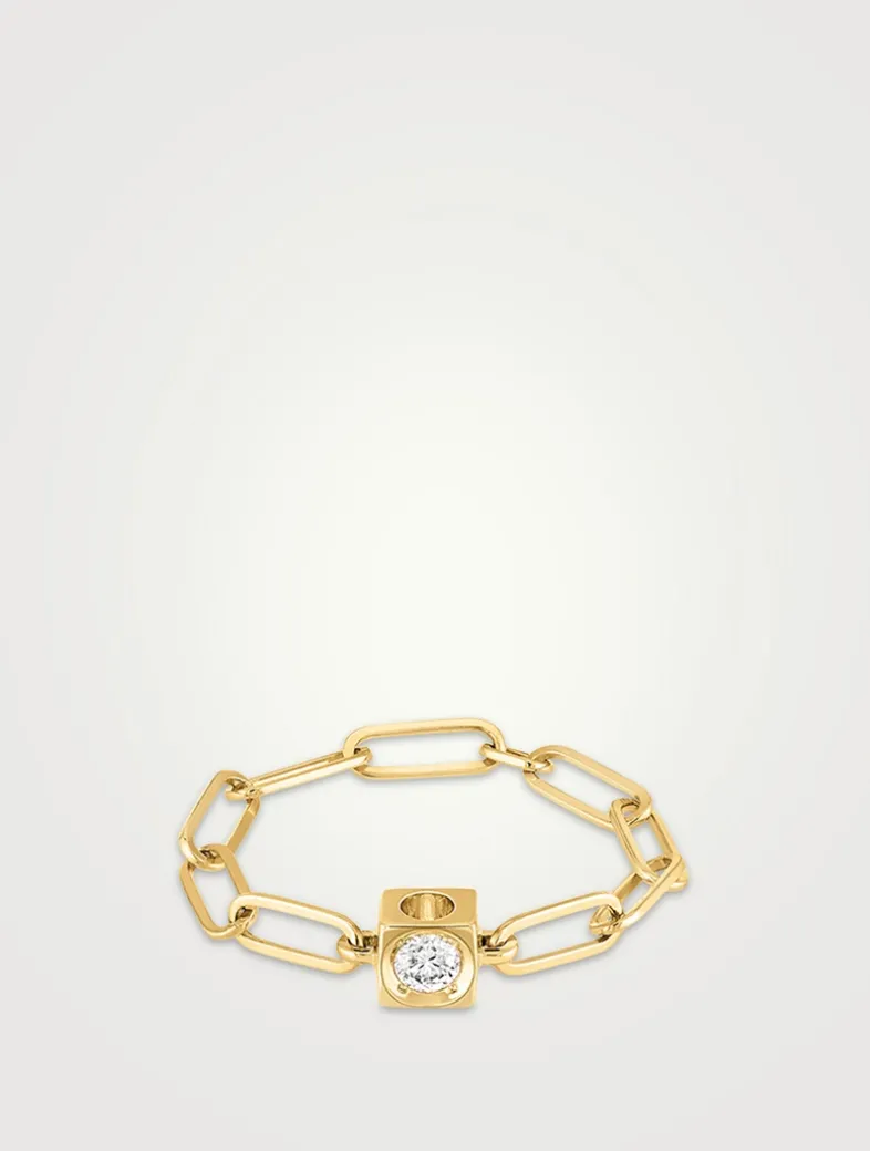 Le Cube Diamant 18K Gold Chain Ring With Diamond