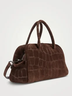 Le Petit Turismo Croc-Embossed Suede Bowling Bag