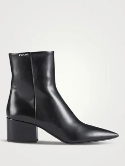 Leather Block Heel Ankle Boots