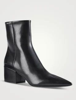 Leather Block Heel Ankle Boots