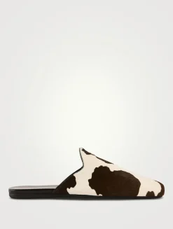 Leather Mules In Cow Print