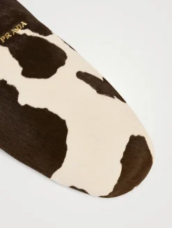 Leather Mules In Cow Print