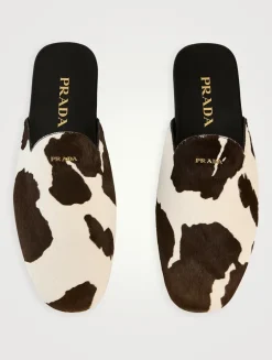 Leather Mules In Cow Print