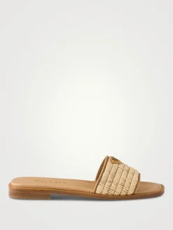 Leather Slides With Crochet Details