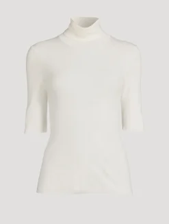 Leenda Short-Sleeve Wool Turtleneck Sweater