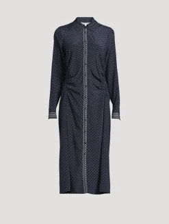 Lex Ruched Shirt Dress In Polka Dot Print