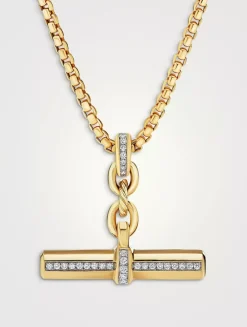 Lexington E/w Barrel Pendant In 18k Yellow Gold With Pavé Diamonds