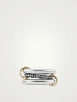 Libra Gris Sterling Silver And Gold Stacked Ring With Diamonds
