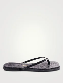 Lily Square-Toe Croc-Embossed Leather Flip-Flops