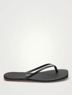 Lily Square-Toe Leather Flip-Flops