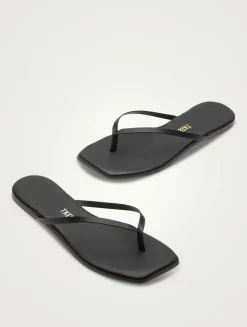 Lily Square-Toe Leather Flip-Flops