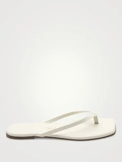 Lily Square-Toe Leather Flip-Flops