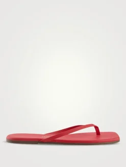 Lily Square-Toe Leather Flip-Flops