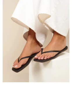 Lily Square-Toe Leather Flip-Flops