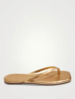 Lily Square-Toe Metallic Leather Flip-Flops