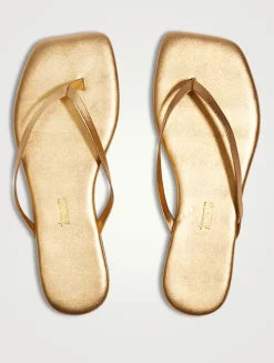 Lily Square-Toe Metallic Leather Flip-Flops