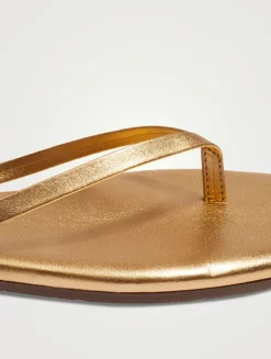 Lily Square-Toe Metallic Leather Flip-Flops
