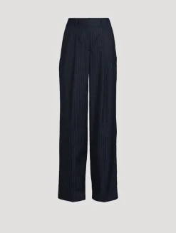 Linear Cotton Pleated Trousers
