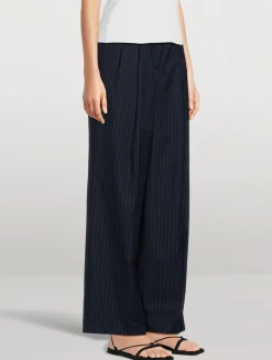 Linear Cotton Pleated Trousers