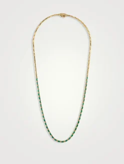 Linear 18K Gold Half Emerald Tennis Necklace