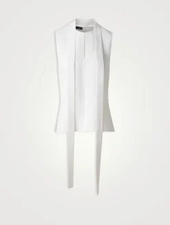 Linen And Wool Tie-Neck Blouse