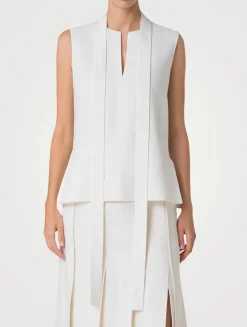 Linen And Wool Tie-Neck Blouse