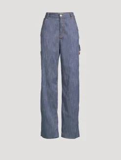 Lisa Wide-Leg Carpenter Jeans with Beaded Chain