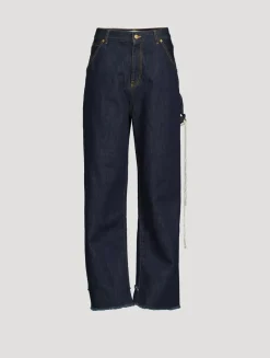 Lisa Wide-Leg Carpenter Jeans with Pearl Wallet Chain