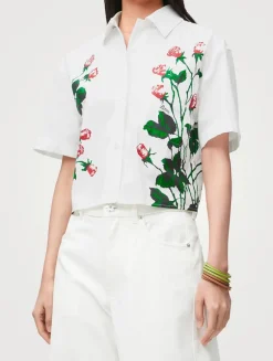 Loewe x Paula's Ibiza Cropped Poplin Shirt In Rose Print