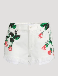 Loewe x Paula's Ibiza Denim Shorts In Rose Print