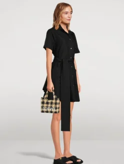 Loewe x Paula's Ibiza Mini Loewe Font Raffia Tote Bag