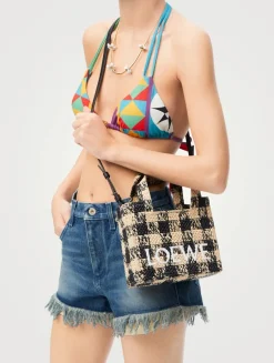 Loewe x Paula's Ibiza Mini Loewe Font Raffia Tote Bag